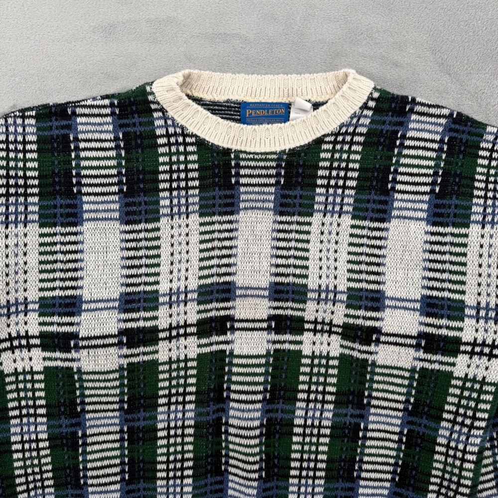 Vintage Pendleton Mens Plaid Cotton Knit Crewneck Sweater Made in USA‎ Size L - Picture 3 of 12